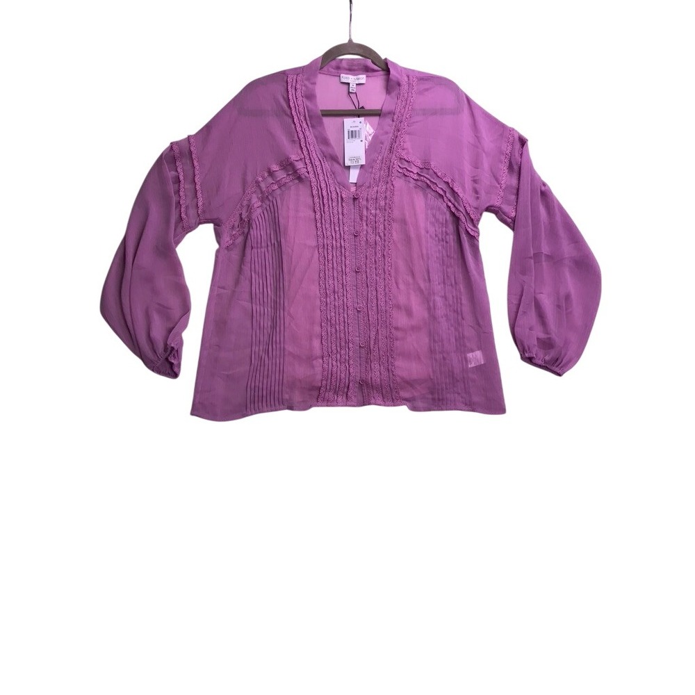 Koko + Mason Blouse Womens Medium Pink Sheer Lace Pleated Boho T2464